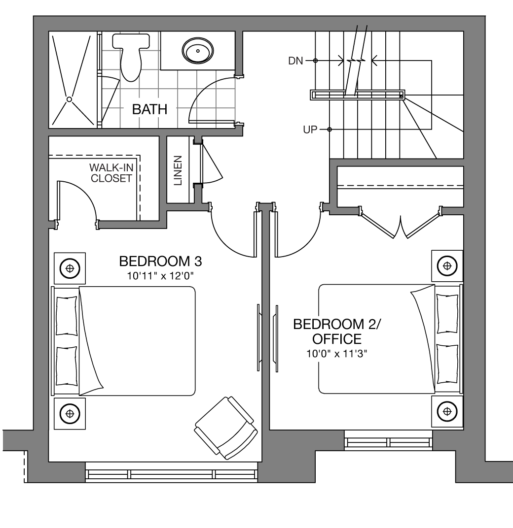 The Astoria third level 2 bedroom floorplan