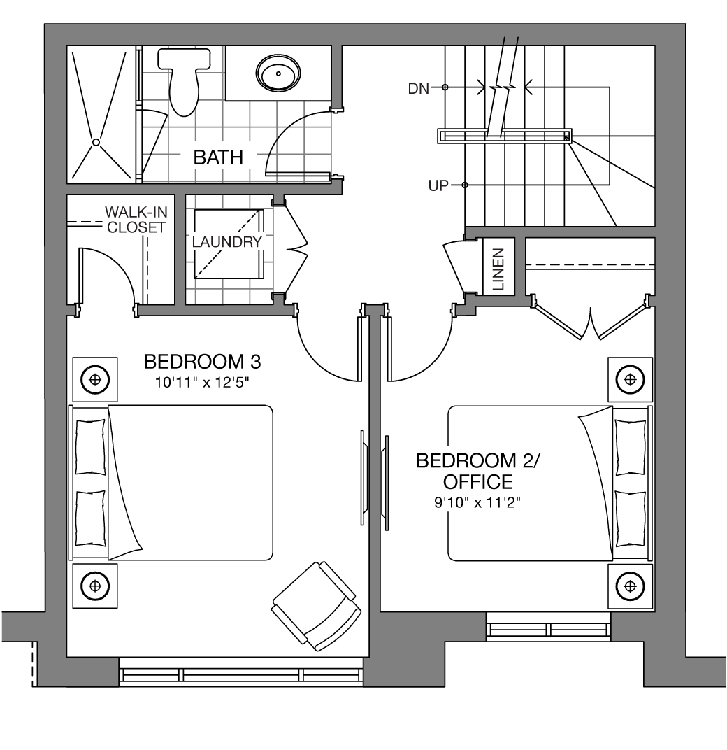 The Astoria third level 2 bedroom with laundry floorplan