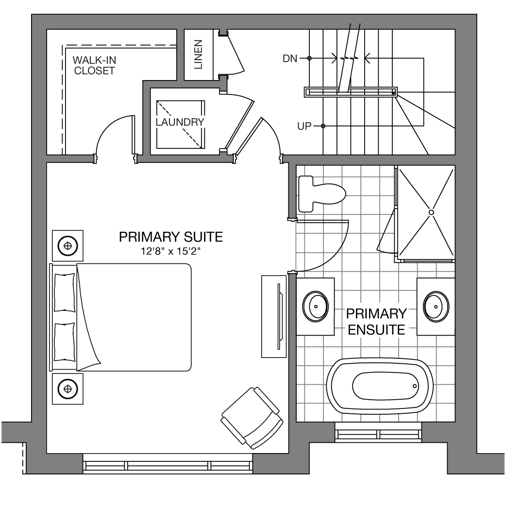 The Astoria second level master suite with laundry floorplan